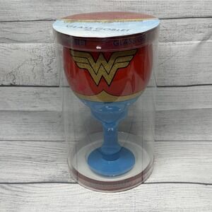 Wonder Woman 40 oz Glass Goblet Cup DC Comics 9" New Glitter Logo